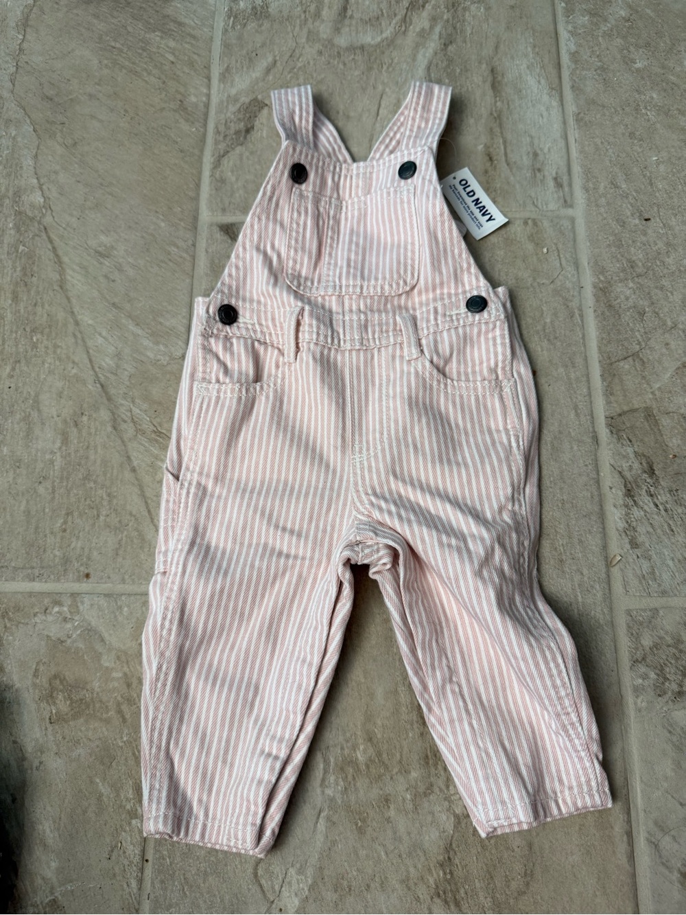 Old Navy Pink Stripe Baby Girl Overalls 6-12 NWT